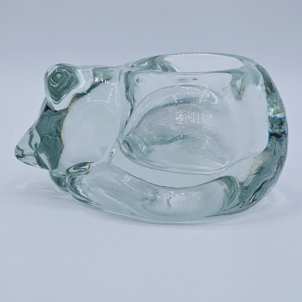 Glass Cat Tea Light Candle Holder Sleeping Vintage Indiana Glass heavy